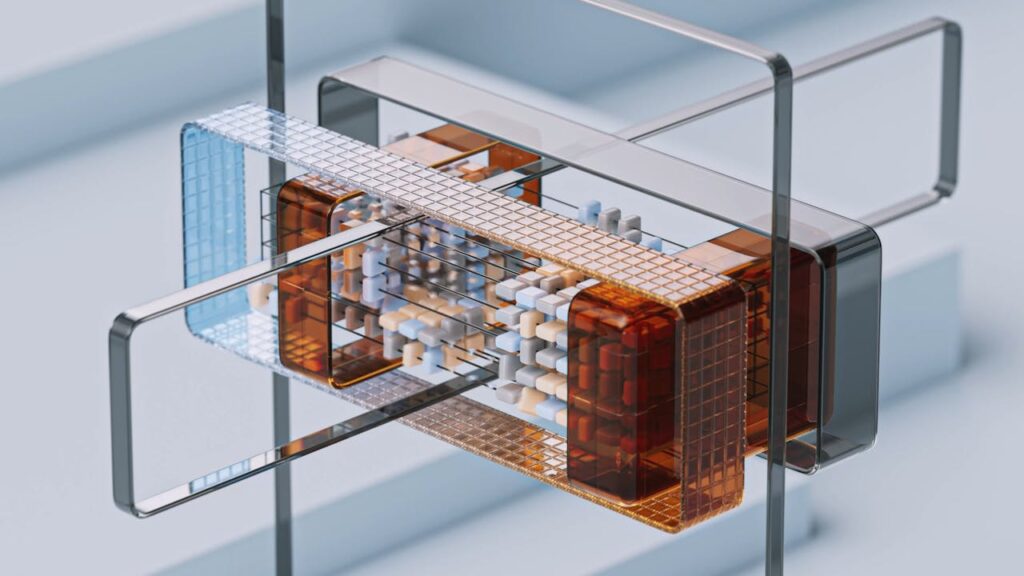 An artist’s illustration of artificial intelligence (AI). This piece explores the prediction method used in large language models. It was created by artist Wes Cockx as part of the Visuali...